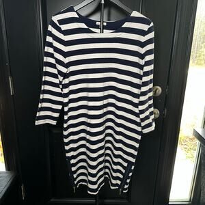 Gap Striped Dress Navy Blue and White Stripes Zipper Hem Long Sleeve Medium